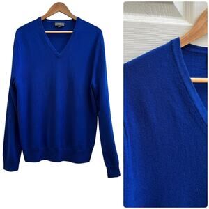 Express Men’s 100% Extra Fine Merino Wool V Neck Sweater Large Royal Blue Preppy